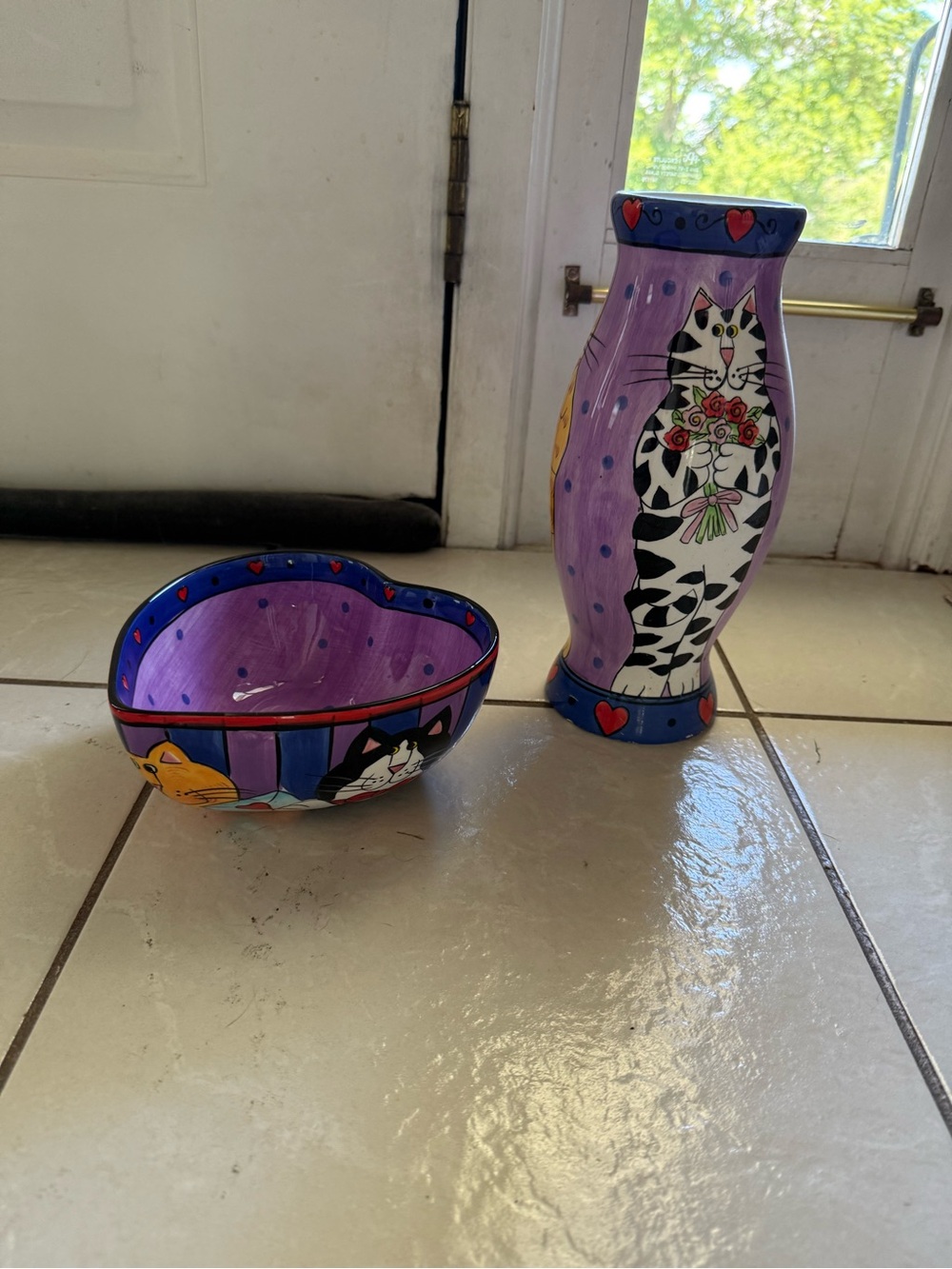 Catzilla Cat-Themed Ceramic Vase and Heart Shaped Bowl Set Candace Reiter